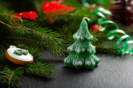 Photo for Merry Christmas composition with green New year tree candle - Royalty Free Image