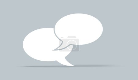 Photo for Two round, elliptical overlapping and cut white empty speech bubble or balloons standing over grey background, communication template, 3D illustration - Royalty Free Image