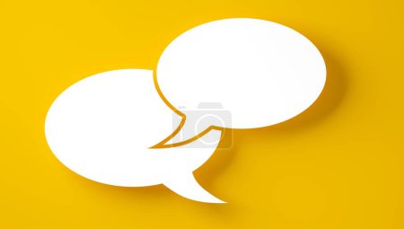 Photo for Two round overlapping and cut white empty speech bubble or balloons over orange background, communication concept template, 3D illustration - Royalty Free Image