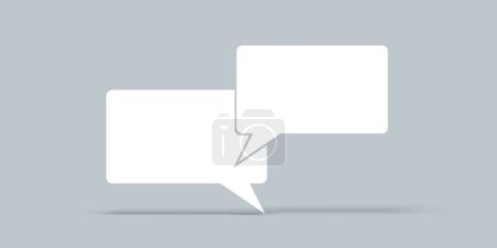 Photo for Two square overlapping and cut white empty speech bubble or balloons standing over grey background, communication template, 3D illustration - Royalty Free Image