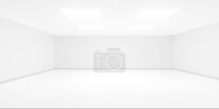 Photo for Empty white interior room with four inset ceiling lights, modern architecture or product presentation template background, 3D illustration - Royalty Free Image