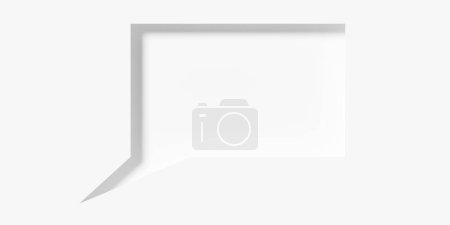 Foto de Un solo rectángulo blanco burbuja de habla vacía o incrustación de globo sobre fondo blanco con sombra, información o plantilla de concepto de comunicación, ilustración 3D - Imagen libre de derechos