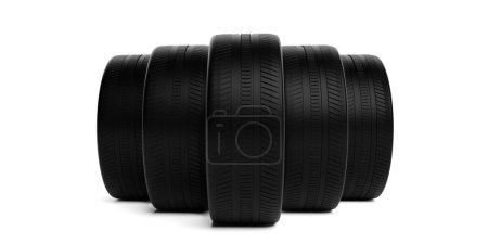 Téléchargez les photos : Car tires in v formation close up on white background, 3D illustration - en image libre de droit