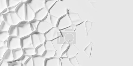 Téléchargez les photos : Random shifted white polygon geometrical prism edges or walls structure pattern background wallpaper banner with copy space, 3D illustration - en image libre de droit