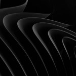 Close up of modern abstract wave or curve shaped bend black paper background from above, 3D illustration