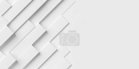 Téléchargez les photos : Décalage aléatoire diagonale blanc long rectangle ou cube fond géométrique motif de bannière papier peint fondre avec espace de copie plat lay top vue d'en haut, illustration 3D - en image libre de droit