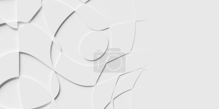 Téléchargez les photos : Décalage blanc pâlissant organique courber ondulé rectangle formes géométrique fond papier peint bannière motif avec espace de copie, illustration 3D - en image libre de droit