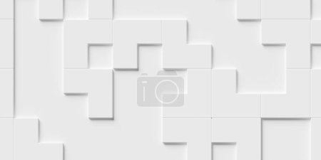 Téléchargez les photos : Décalage de deux niveaux petites boîtes à cube blanc angle bloc fond papier peint bannière modèle, illustration 3D - en image libre de droit