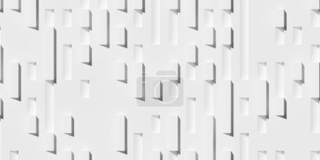 Photo for Random shifted scattered white rectangle cubes geometrical background wallpaper banner pattern flat lay top view from above, 3D illustration - Royalty Free Image