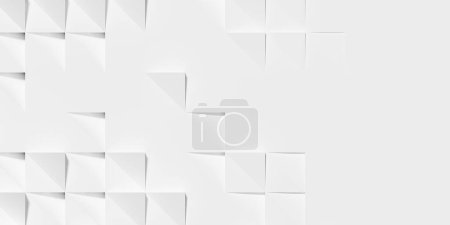 Téléchargez les photos : Aléatoire décalé grands carrés blancs fond papier peint bannière motif fondre avec l'espace de copie pose plate, illustration 3D - en image libre de droit