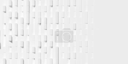 Photo for Random shifted inset and offset white small rectangle cubes fading out geometrical background wallpaper banner pattern with copy space, 3D illustration - Royalty Free Image