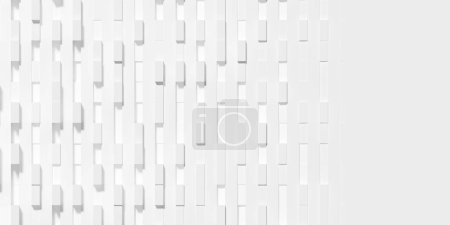 Photo for Random shifted and scattered inset and offset cubes geometrical white background wallpaper banner pattern fade out with copy space, 3D illustration - Royalty Free Image