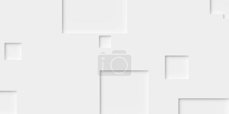 Téléchargez les photos : Grande taille aléatoire carrés encastrés blancs ou cubes géométrie objets fond papier peint bannière motif, illustration 3D - en image libre de droit