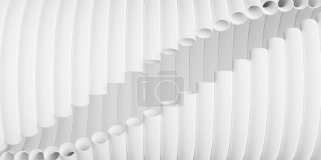 Foto de Modernos tubos rotados blancos mínimos fondo geométrico de izquierda a derecha, ilustración 3D - Imagen libre de derechos