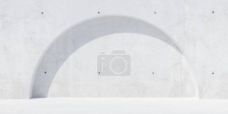 Foto de Abstracto muro de hormigón vacío y moderno con hueco circular redondo, exterior con sombra de sol durante el día y espacio de copia - plantilla de fondo industrial, ilustración 3D - Imagen libre de derechos
