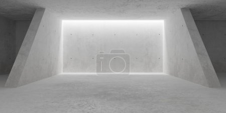Foto de Sala de hormigón moderna y vacía abstracta con divisores y pared trasera ligera y suelo áspero - plantilla de fondo interior industrial, ilustración 3D - Imagen libre de derechos
