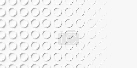 Array or grid of offset spaced white circular rings background wallpaper banner pattern fading out with copy space, 3D illustration