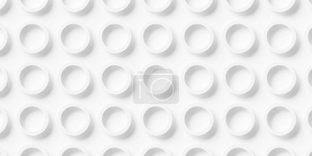 Foto de Array or grid of offset spaced white circular rings background wallpaper banner pattern, 3D illustration - Imagen libre de derechos