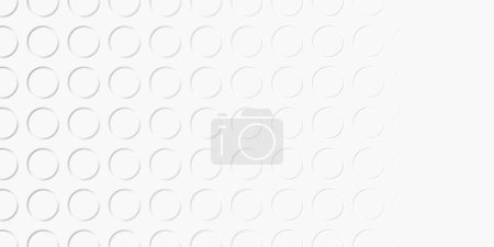 Array or grid of inset spaced white circular rings background wallpaper banner pattern fading out with copy space, 3D illustration