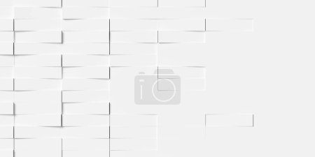 Photo for Random rotated white rectangle boxes or bricks block background wallpaper banner template fade out with copy space, 3D illustration - Royalty Free Image