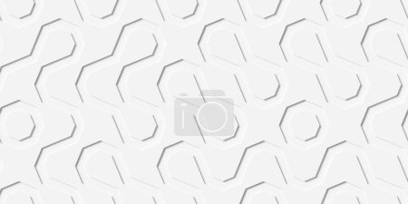Foto de Inset hexágono en forma de líneas blancas fondo geométrico banner plantilla patrón plano vista superior, ilustración 3D - Imagen libre de derechos