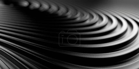 Foto de Moderno mínimo negro curva orgánica líneas de onda matriz geométrica patrón de fondo con enfoque selectivo, ilustración 3D - Imagen libre de derechos