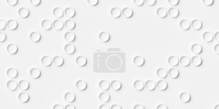 Téléchargez les photos : Tableau ou grille d'anneaux circulaires blancs éparpillés au hasard fond motif de bannière de papier peint, illustration 3D - en image libre de droit