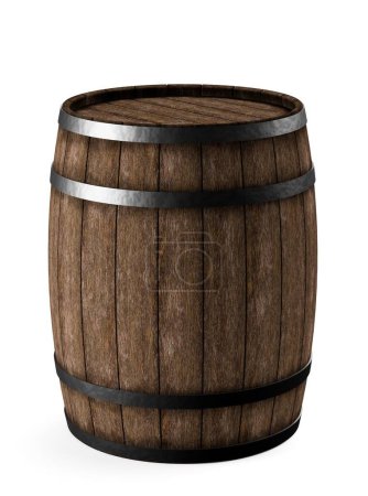 Foto de Vino de madera simple o barril de whisky, barril o barril de madera de roble rústico sobre fondo blanco, ilustración 3D - Imagen libre de derechos
