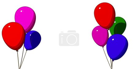 Foto de Globos coloridos de estilo de dibujos animados aislados sobre fondo blanco, celebración, vacaciones o plantilla de tarjeta de cumpleaños, ilustración 3D - Imagen libre de derechos