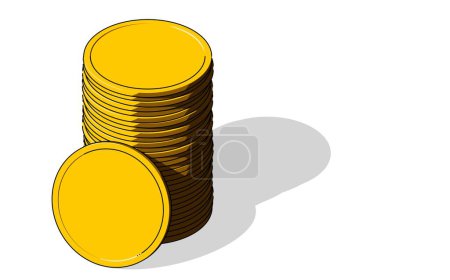 Foto de Montón de monedas de oro con una inclinación en el estilo de dibujos animados delanteros aislados sobre fondo blanco, finanzas, tesoro o concepto de riqueza, ilustración 3D - Imagen libre de derechos