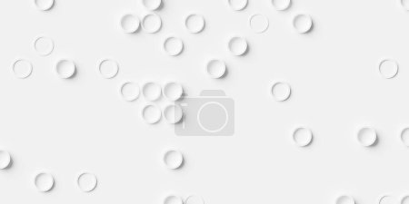 Foto de Array or grid of randomly offset scattered white circular rings background wallpaper banner pattern, 3D illustration - Imagen libre de derechos