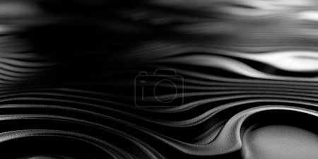 Téléchargez les photos : Moderne minimaliste noir plier abstrait lignes d'ondes organiques tableau géométrique motif arrière-plan avec mise au point sélective, illustration 3D - en image libre de droit