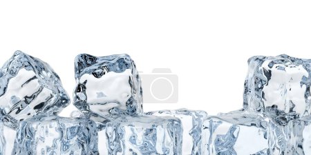 Foto de Cubos de hielo apilados sobre fondo blanco con espacio de copia, borde o borde de cubo de hielo, ilustración 3D - Imagen libre de derechos