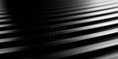 Téléchargez les photos : Moderne minimaliste noir horizontal rangée de lignes arrondies ou grille fond de motif géométrique avec mise au point sélective, illustration 3D - en image libre de droit