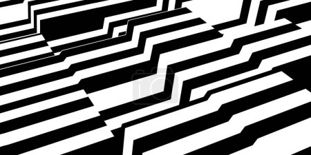 Foto de Resumen blanco y negro monocromo pasos aleatorios rayado plano de la plantilla de fondo patrón de arte de línea, ilusión óptica plantilla moderna, ilustración 3D - Imagen libre de derechos