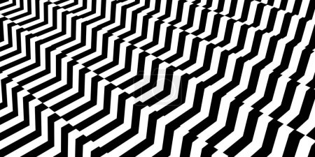 Téléchargez les photos : Abstrait noir et blanc monochrome mur régulier marches rayé ligne art modèle fond plan, illusion d'optique modèle moderne, illustration 3D - en image libre de droit