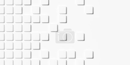 Téléchargez les photos : Grille de boîtes à cube blanc décalé arrondi ou bannière de papier peint de fond de bloc avec espace de copie, illustration 3D - en image libre de droit