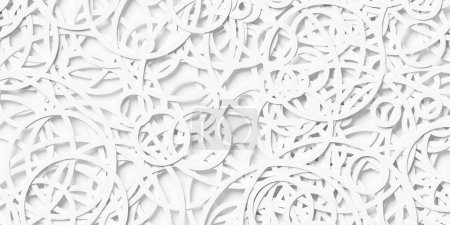 Zufällig skalierte weiße Kreis oder Ringe überlagern Hintergrund Tapete Banner Muster, 3D-Illustration