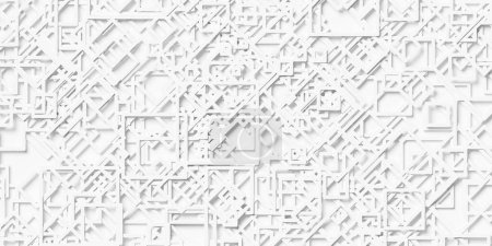 Anneaux carrés blancs à échelle aléatoire superposition fond papier peint motif bannière, illustration 3D