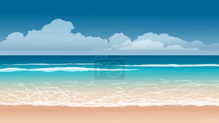 Illustration pour Plage vide par temps ensoleillé avec nuages et ciel bleu - image libre de droit