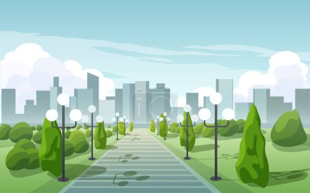 Téléchargez les illustrations : Skyline verte de la ville. paysage urbain. paysage urbain moderne. pose plate - en licence libre de droit