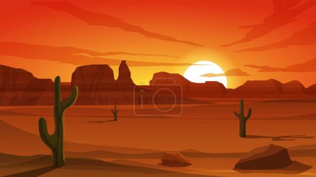 Illustration for Desert landscape, trees and rocks in a valley, usa. - Royalty Free Image