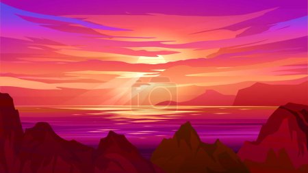Illustration pour Magnifique coucher de soleil sur la mer. - image libre de droit