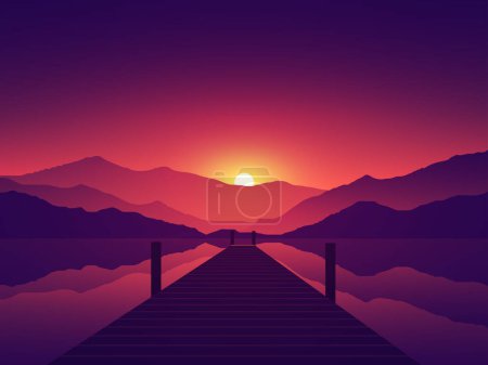 Illustration pour Magnifique coucher de soleil sur le lac - image libre de droit