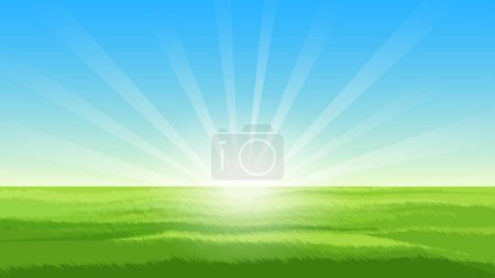 Ilustración de Fondo de verano con hermoso prado y cielo. ilustración vectorial - Imagen libre de derechos