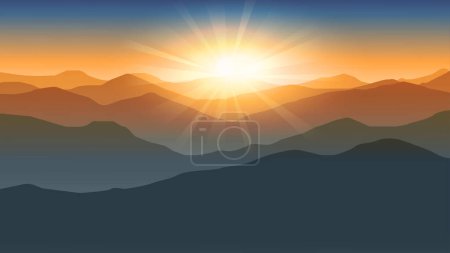 Ilustración de Hermoso paisaje del cielo puesta del sol en las montañas, ilustración del vector - Imagen libre de derechos