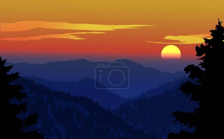 Illustration for Mountain landscape with closeup of pine trees - Royalty Free Image