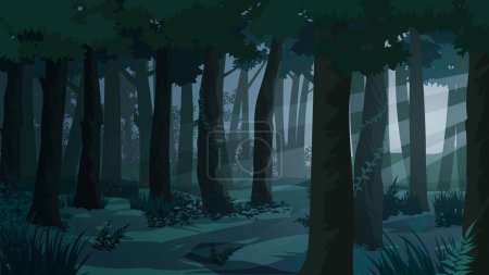 Illustration for Dark forest nature background with sunrays - Royalty Free Image