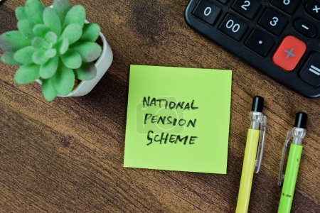 Photo for Concept of National Pension Scheme write on sticky notes isolated on Wooden Table. - Royalty Free Image