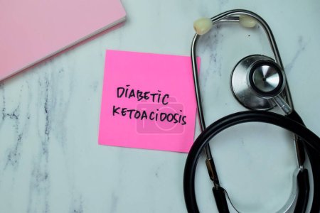 Photo for Concept of Diabetic Ketoacidosis write on sticky notes with stethoscope isolated on Wooden Table. - Royalty Free Image